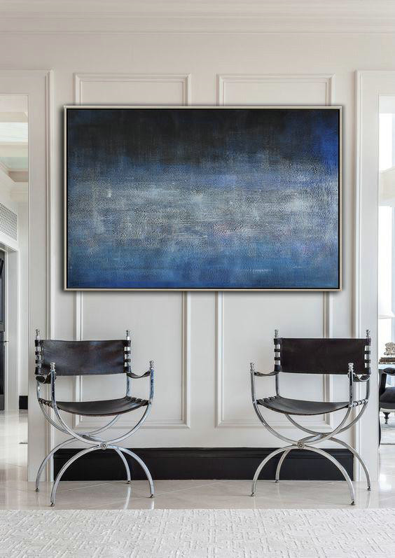 Original Painting Hand Made Large Abstract Art,Oversized Horizontal Contemporary Art,Contemporary Wall Art,Dark Blue,Grey,Black.etc